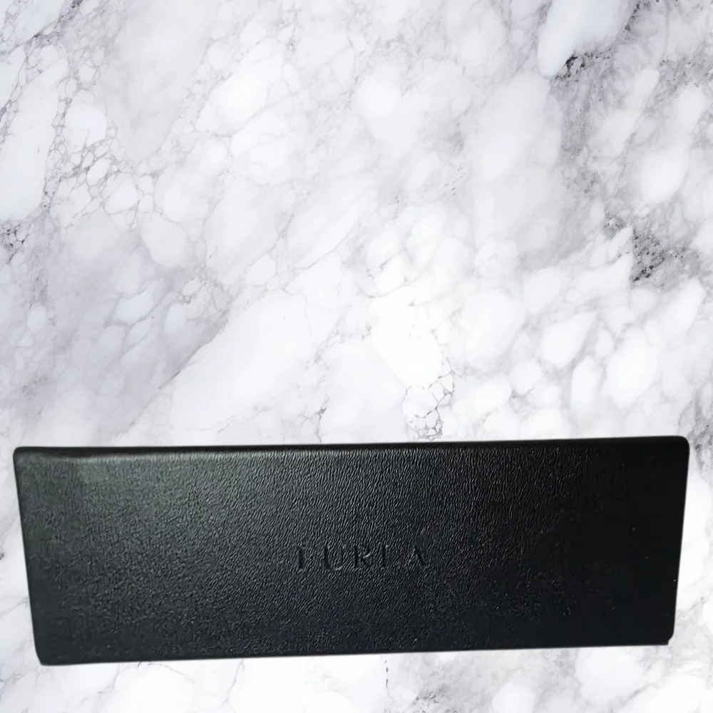 Furla Black Leather Eyeglass Case Holder NWOT Designer Travel Case + Lens Cloth